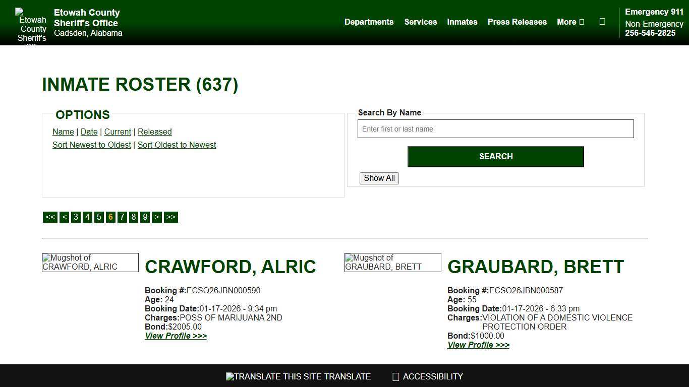Inmate Roster - Page 6 Current Inmates Booking Date Descending - Etowah County Sheriff's Office